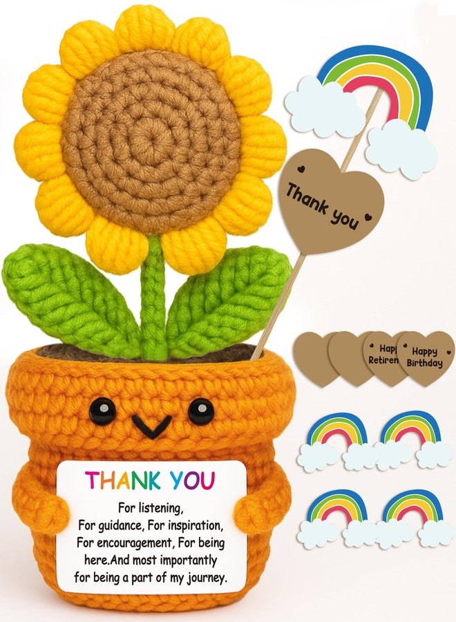 Frabaca Christmas Office Desk Decor Crochet Sunflower Thank You Gift - Handmade Affirmation Doll with Appreciation Card for Teacher, Mentor, Coworker, Boss - Farewell, Retirement, Graduation - Image 1